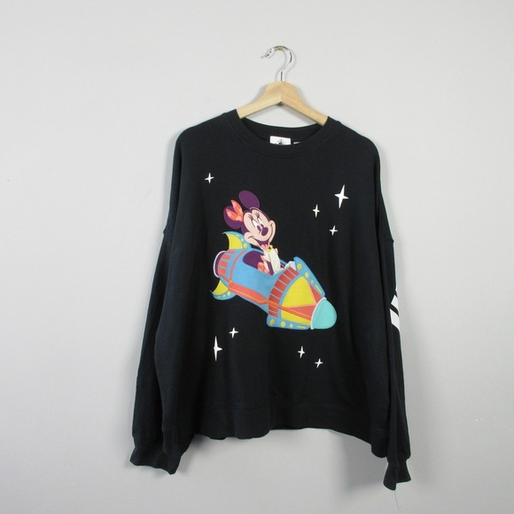 Disney Minnie Mouse Space Pullover Sweatshirt Women XL Black Oversized Vtg 456 - Picture 1 of 11